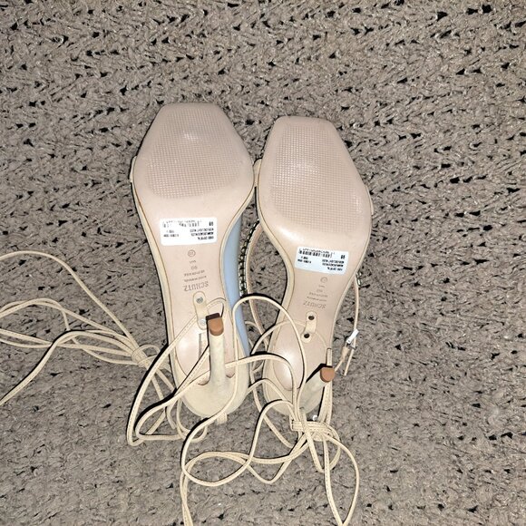 SCHUTZ-Vikki Crystal-Strappy/Convertible Heels-Light Nude Nubuck-Sz 9-NWOB - Picture 8 of 9